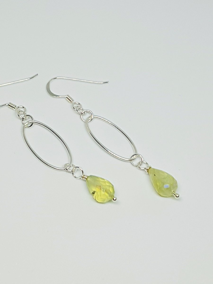 Prehnite Hand Beaded Sterling Silver Earrings