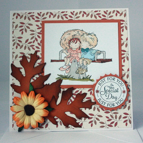 Handmade anniversary card - autumn leaves