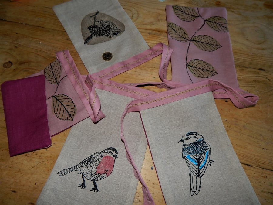 Wild birds and Beech Tree branches - Screen printed Bunting - Just under 2 metre