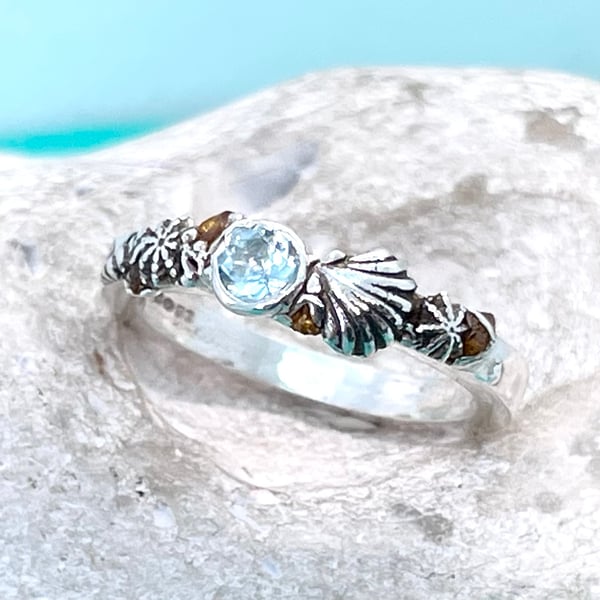 Seashell ring with aquamarine