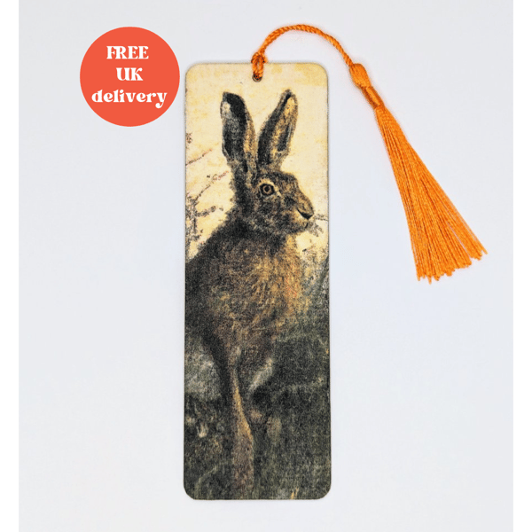 Hare - wooden bookmark,  British wildlife gift 