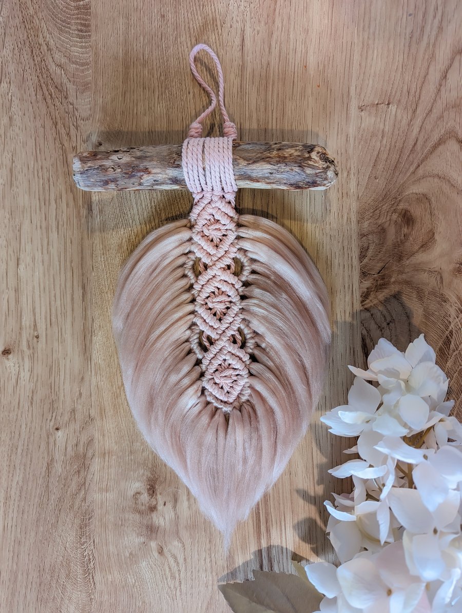 Macrame fluffy feather, fluffy leaf on a dowel