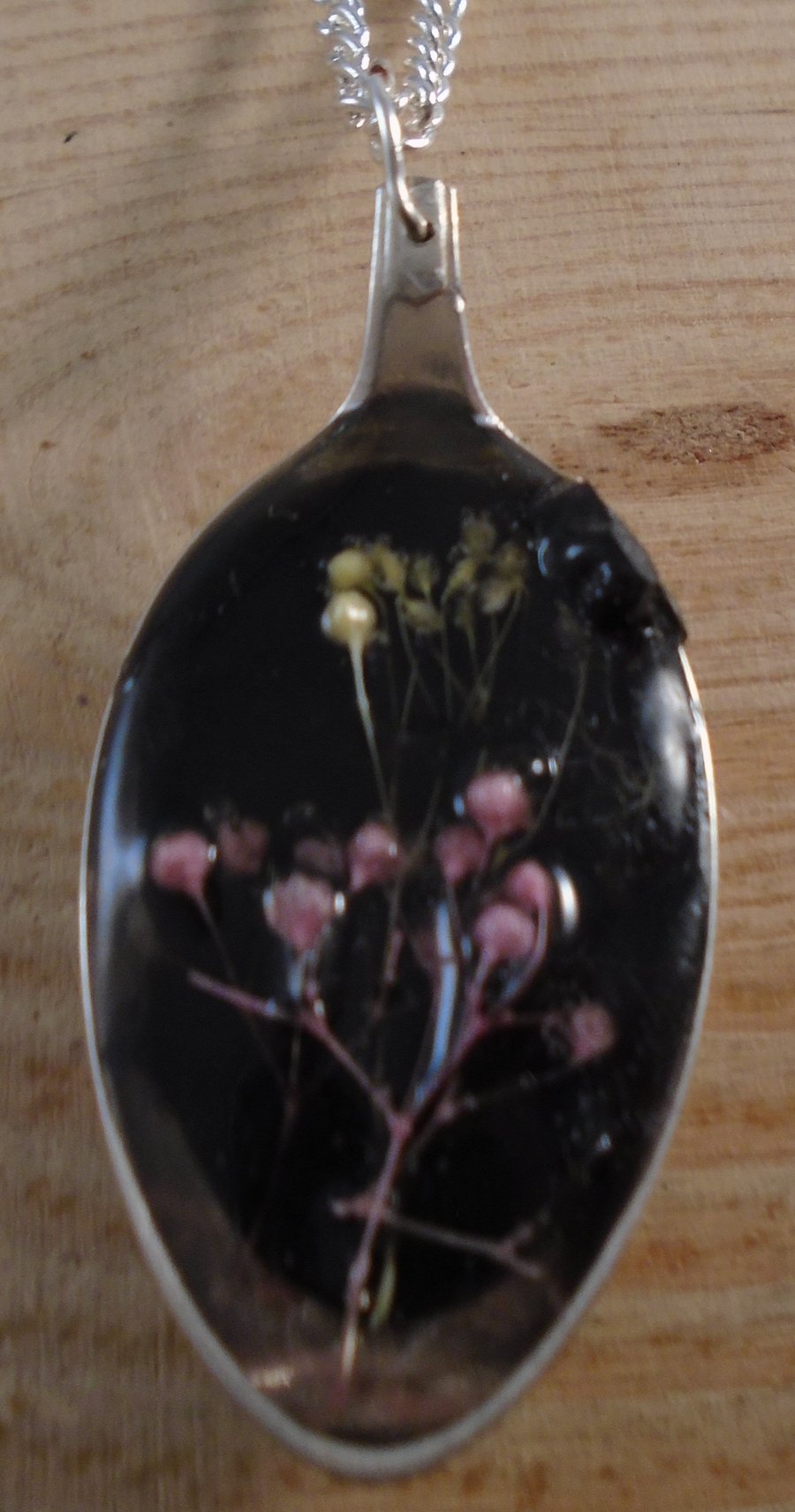 Upcycled Silver Plated Black Flower Spoon Necklace SPN111809