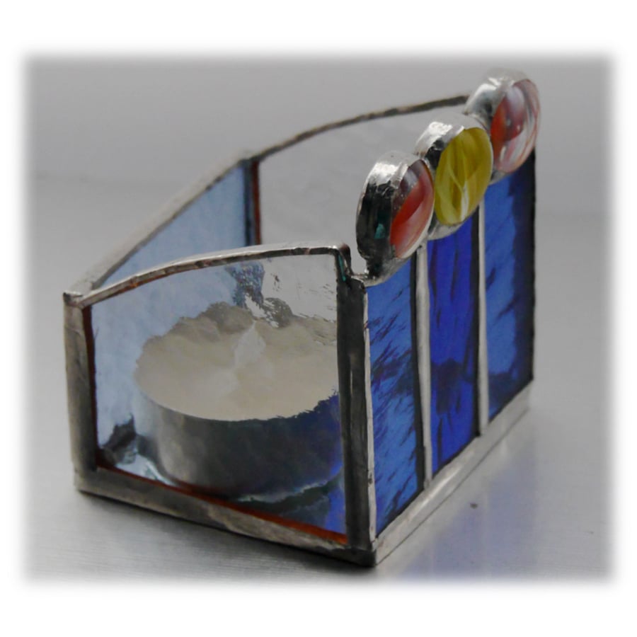 Candle Box Stained Glass Handmade Blue Votive small