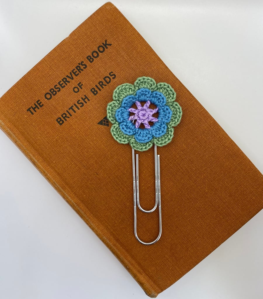 Flower paperclip bookmark in lilac, blue & green
