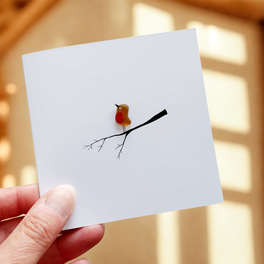 Individually Designs Sea Glass 3D Robin Greetings Card - Blank Inside