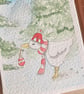 Snowy Goose, miniature watercolour painting on watercolour paper, trading card - Image 3
