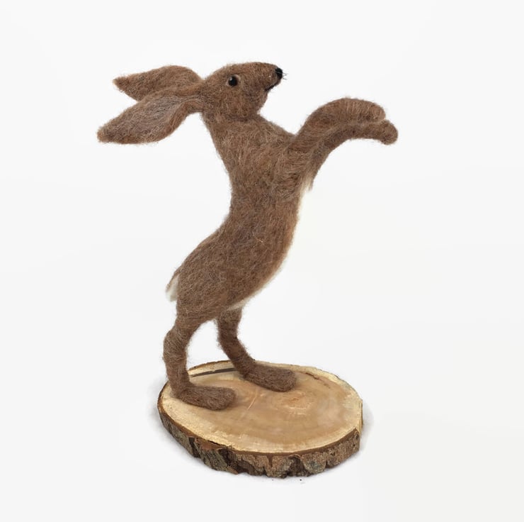 Needle felted boxing hare model, sculpture - Folksy