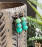 Aqua Turquoise Czech Glass Stacked Earrings. Colourful Handmade Wirework Earring - Image 3