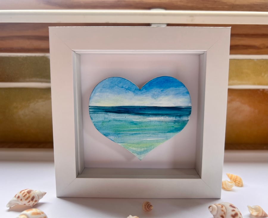 Seascape Painting, Heart painting, Frame Art