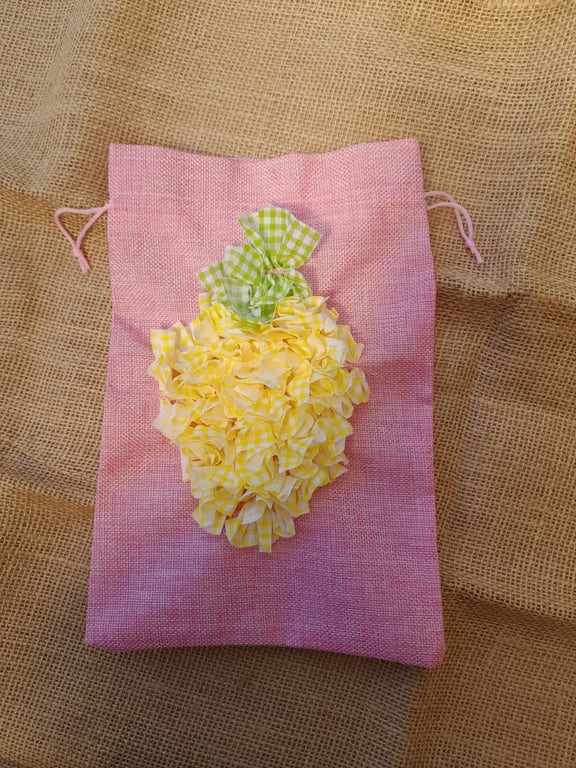 Rag Rug Drawstring Bag with fruit