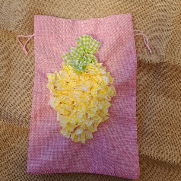 Rag Rug Drawstring Bag with fruit