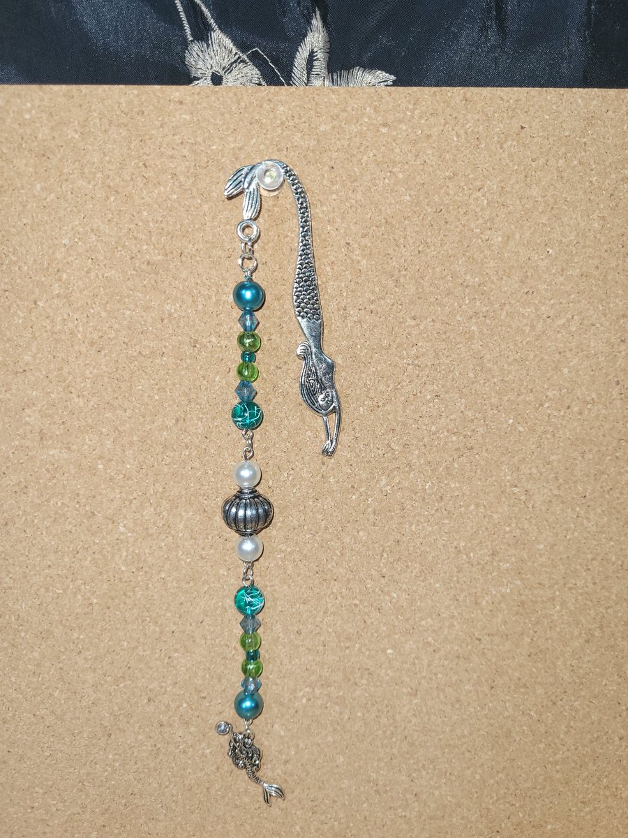 Beaded Metal Bookmark - Silver Shell Mermaid