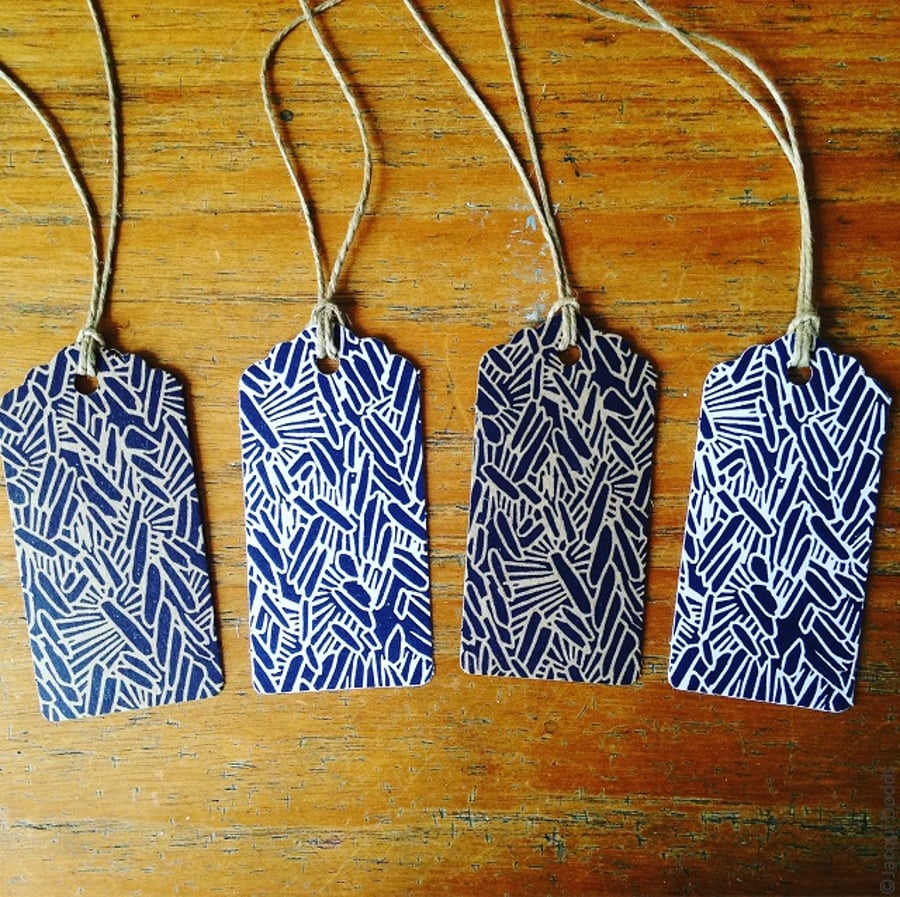 Herringbone, gift tags, linocut hand printed