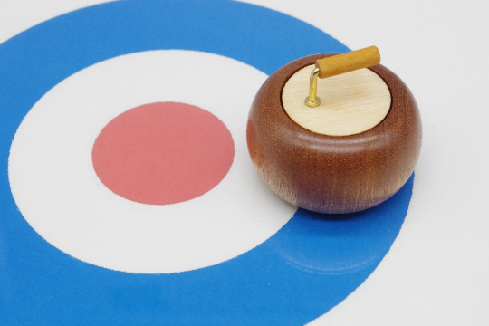 Small Wooden Ring Box. Handmade in the form of a miniature curling stone.