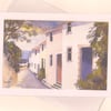 Village Lane Cottages, Mumbles, Wales. Art Greeting Card, A5, Blank inside