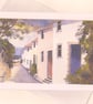 Village Lane Cottages, Mumbles, Wales. Art Greeting Card, A5, Blank inside