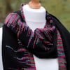 Black and multi-coloured handwoven scarf