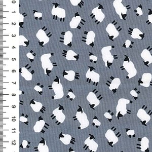 Little Sheep Fabric on green or grey background