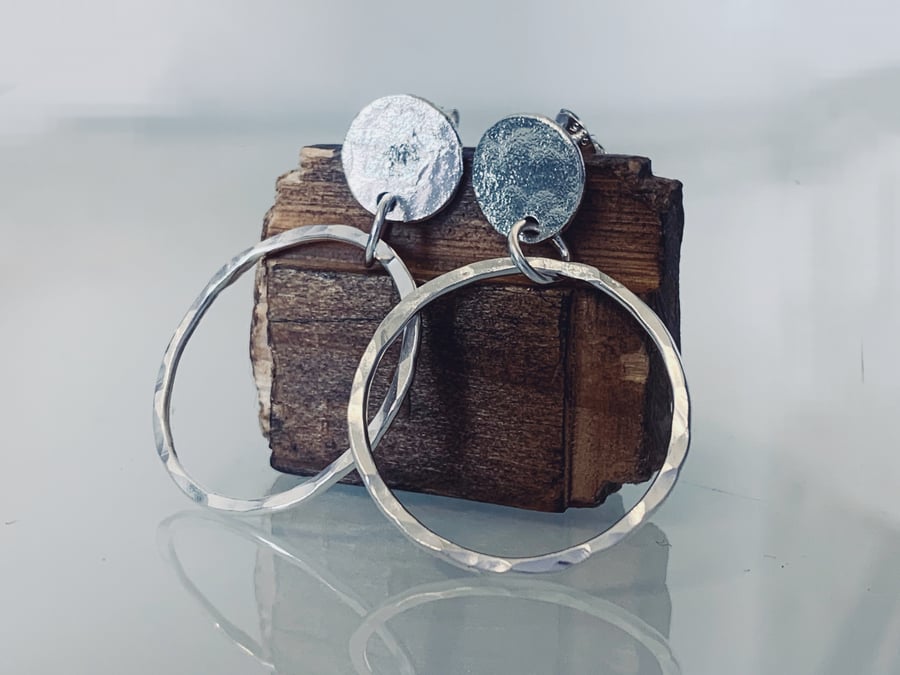 STERLING SILVER Stud and Hoop Earrings, Handmade 