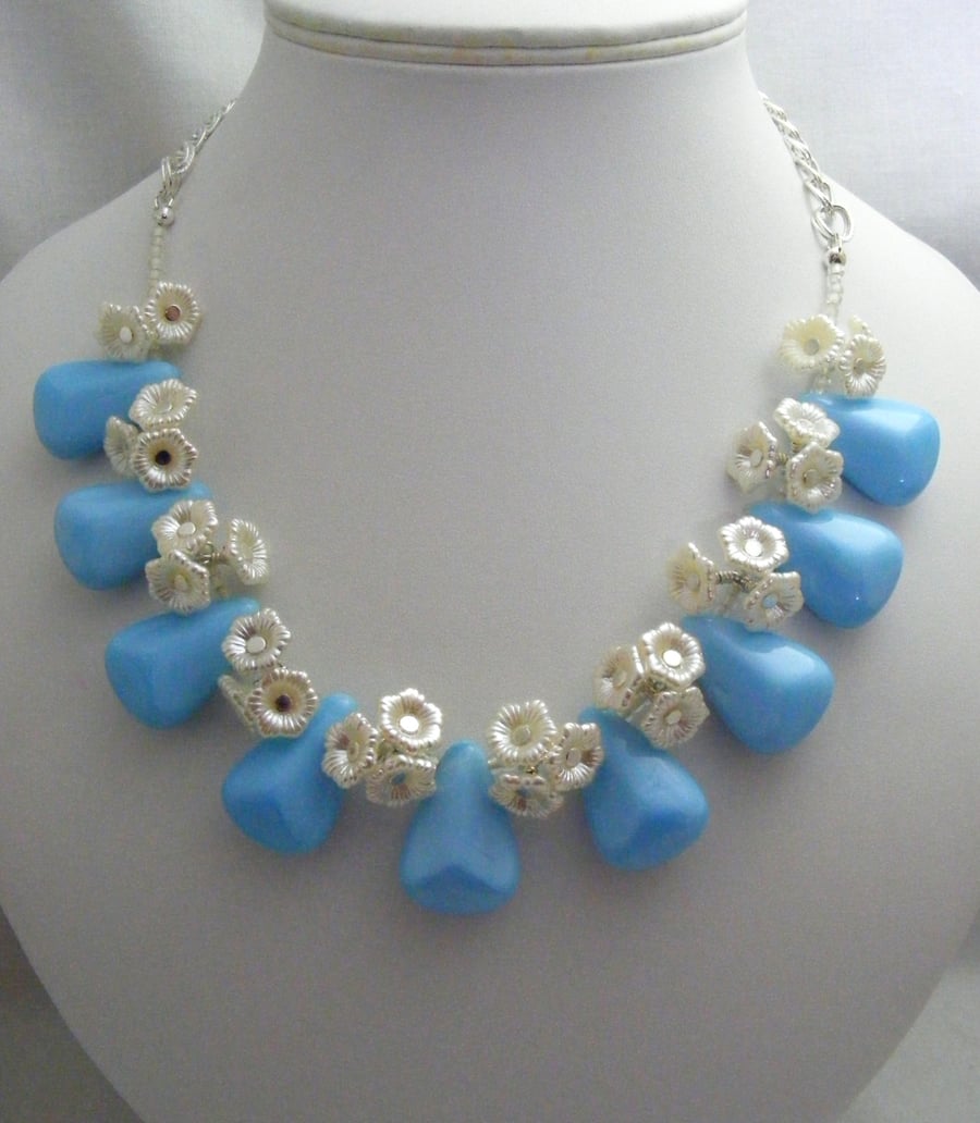Pastel Blue and Cream flower Necklace