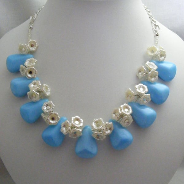 Pastel Blue and Cream flower Necklace