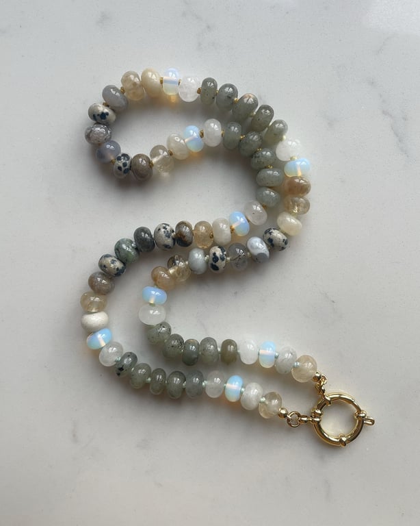 Winter Sun Hand Knotted Beaded Gemstone Necklace