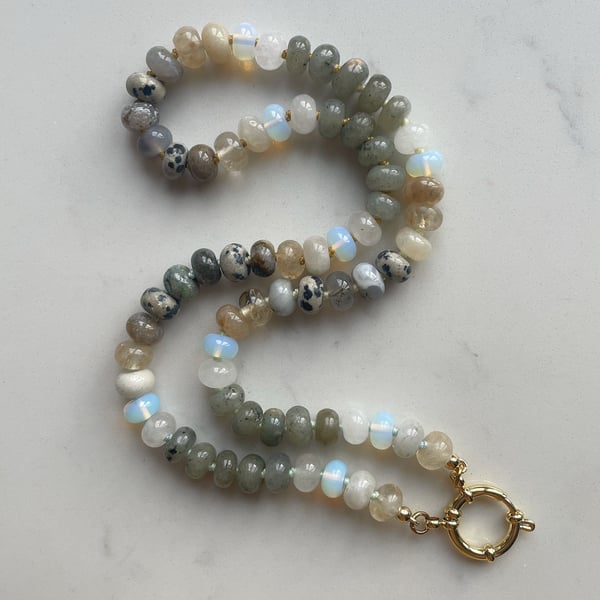 Winter Sun Hand Knotted Beaded Gemstone Necklace