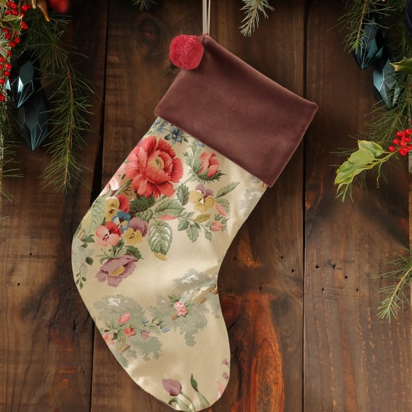 Christmas Stocking Vintage Little Chatsworth Pom Pom Purple