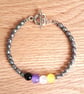Nonbinary Pride – Glass Nonbinary Flag Bead Bracelet with Grey Oval Glass Pearls
