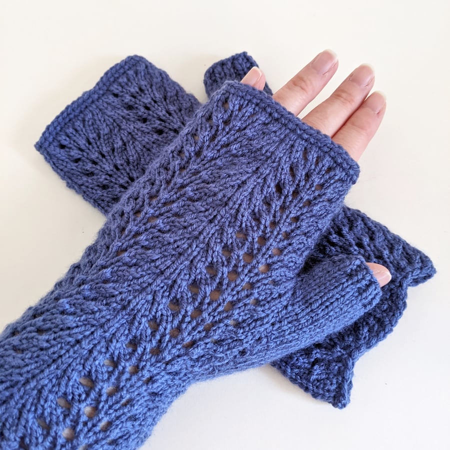 Fingerless Gloves Mitts - Wrist Warmers - Cornflower Blue