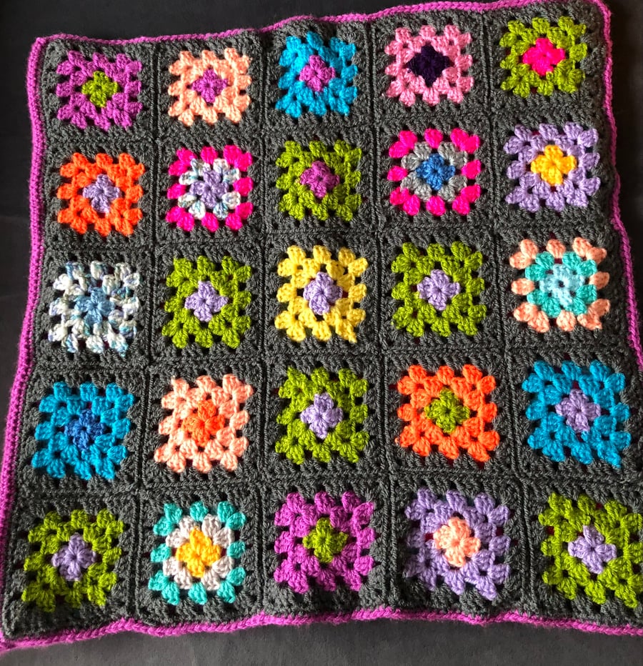 Crocheted Multi Coloured Cushion Cover