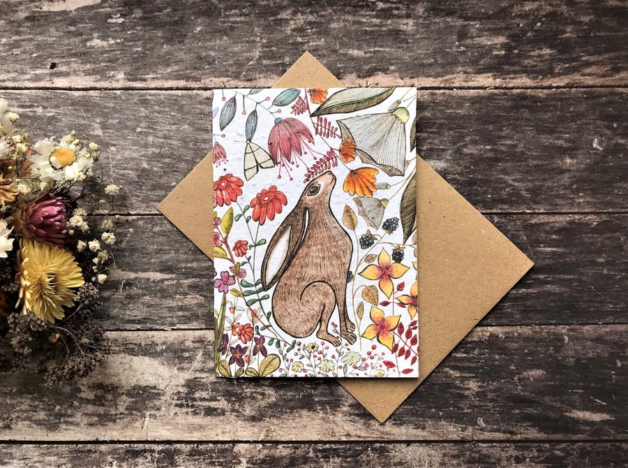 Plantable Seed Paper Birthday Card, Blank Inside, Flower Hare greeting card