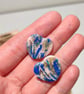 Heart pink marble night sky stud arrings - Image 3