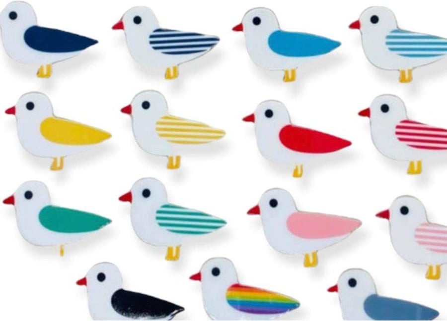 Acrylic Seagull brooches - 17 different colours and designs