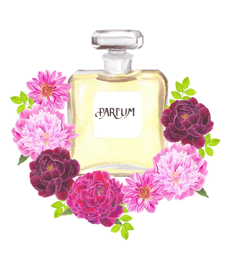Perfume Bottle with Flowers A4  Digital Wall Art Print