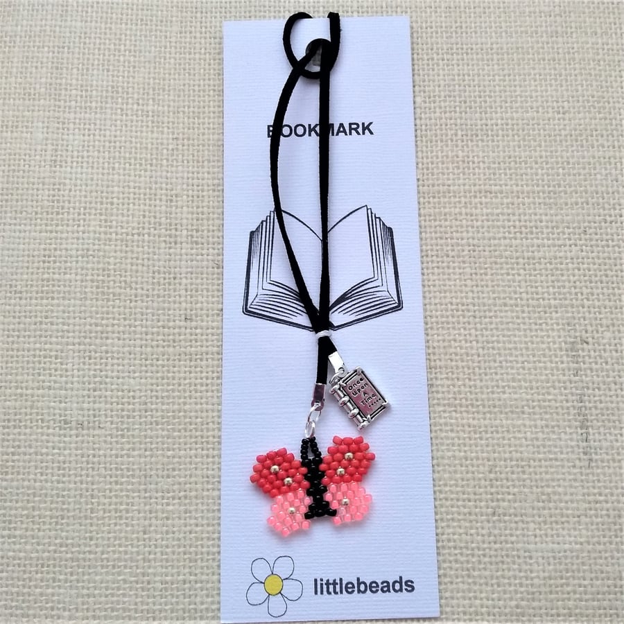 Beaded Pink Butterfly Bookmark