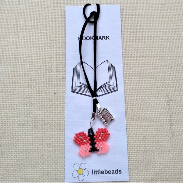 Beaded Pink Butterfly Bookmark