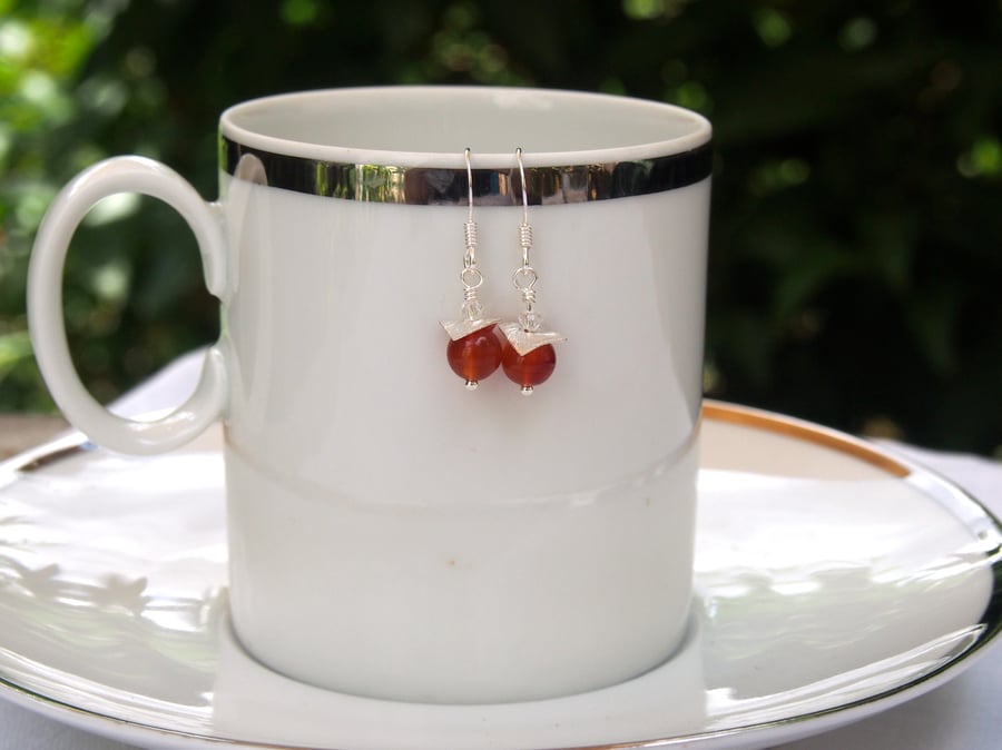 Delicate carnelian and sterling silver "wave" earrings