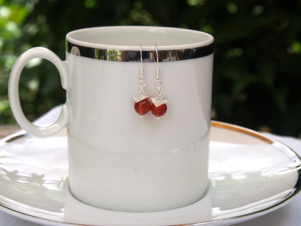Delicate carnelian and sterling silver "wave" earrings