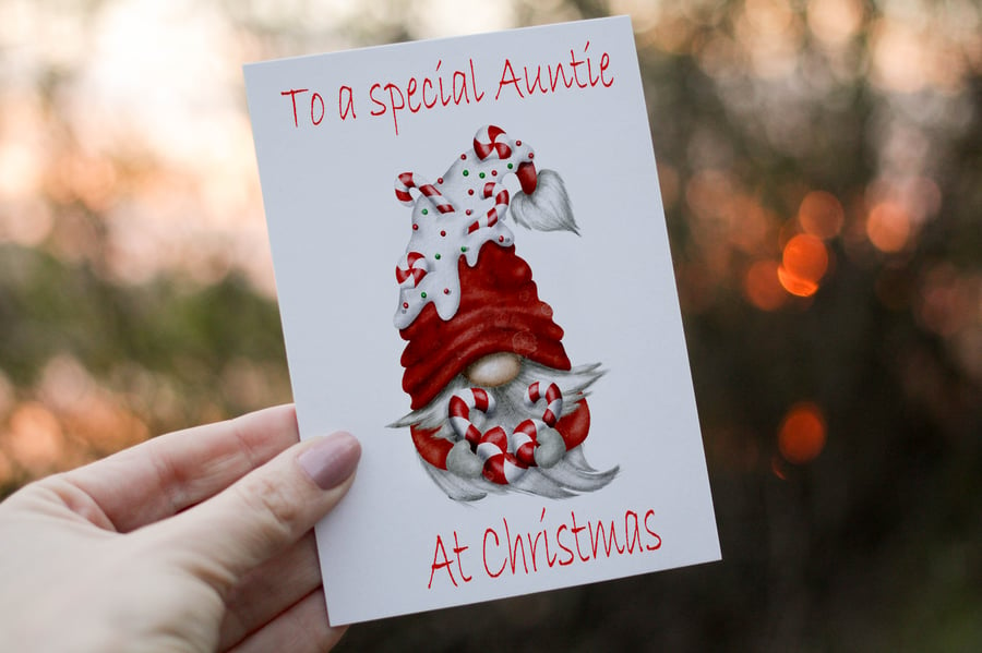 Gnome Christmas Card, Auntie Christmas Card, Personalized Card for Christmas