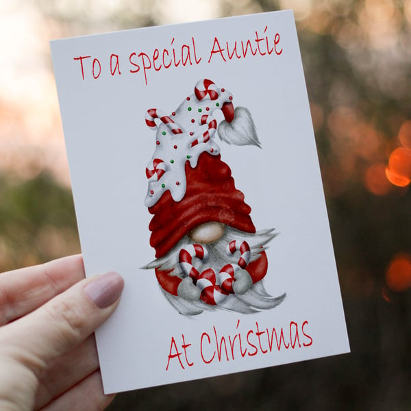 Gnome Christmas Card, Auntie Christmas Card, Personalized Card for Christmas