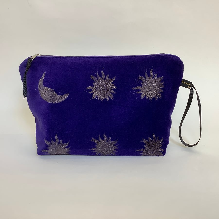 Purple Sun and Moon velvet makeup bag