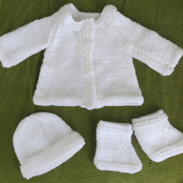 Tiny Preemie Matinee Set with Bootees and Hat.  For Premature Baby.