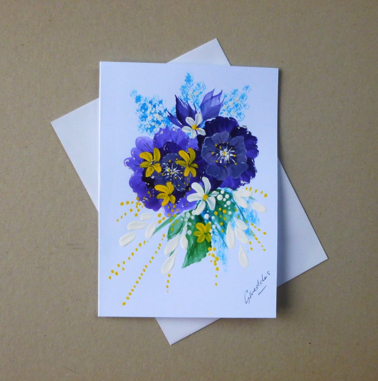 original art hand painted floral greetings card ( ref FA 214 A2 )