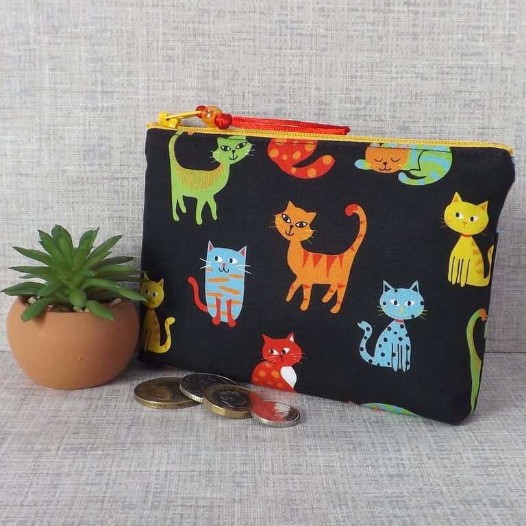 Coin purse, small make up bag, cats