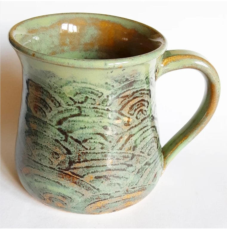 Green Patterned Mug - Hand Thrown Stoneware Ceramic Mug