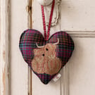Beautiful Highland Cow and Calf embroidered on a Harris Tweed Heart