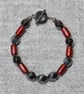 Hematite Swirl and Frosted Red Glass Tube Bead Bracelet - Image 3
