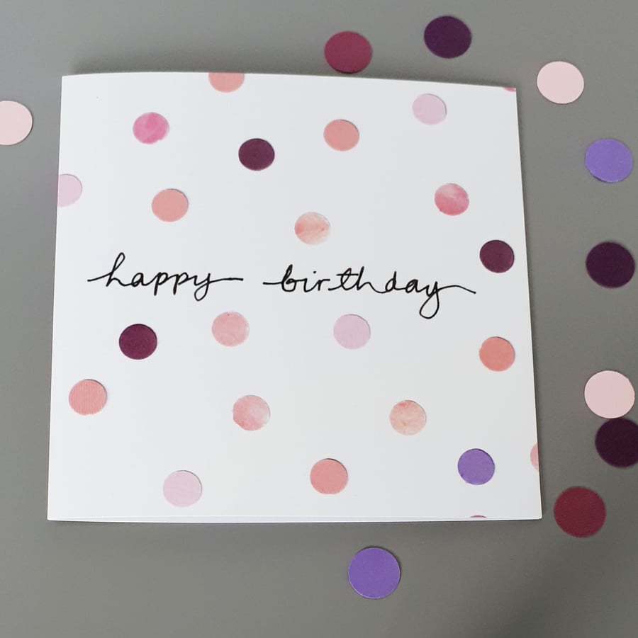 Happy birthday card with pink dot pattern